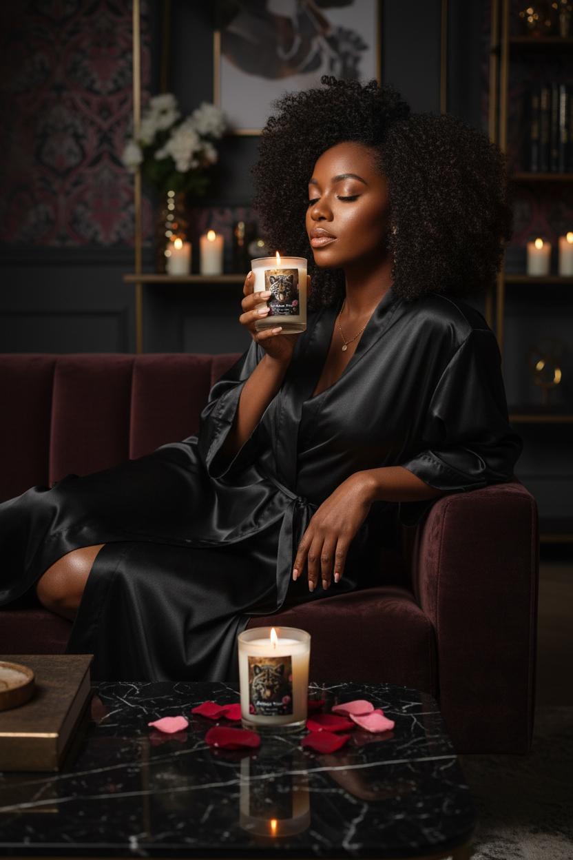 Eclipse Noir lifestyle – woman enjoying luxury candle